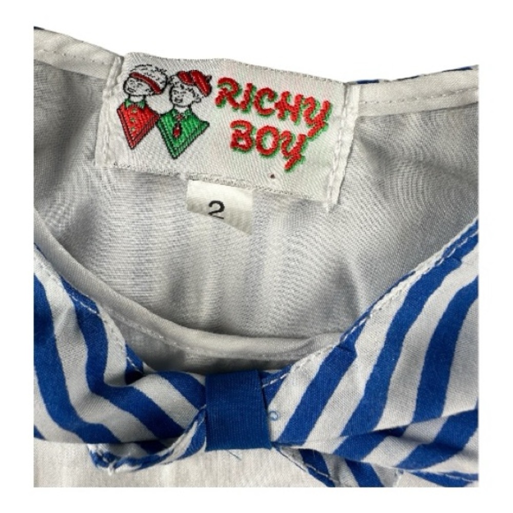 Vintage Richy Boy Toddler Sailor Nautical Striped Short Sleeve Spring Shirt Sz 2 - Picture 2 of 14